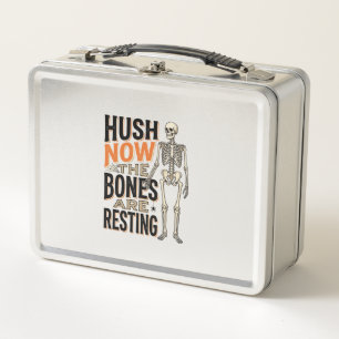 Lustiges Skelett-Shirt, Hush Now Halloween Gravur Metall Brotdose
