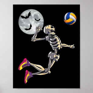 Lustiges Skelett spielt Volleyball Frohes Hallowee Poster