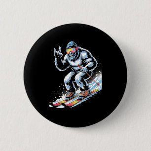 Lustiges Skifahren Bigfoot Ski Wintersport Snowboa Button
