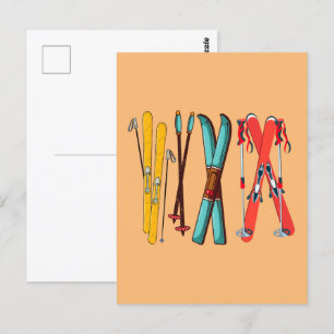 Lustiges Skifahren Buntes Ski Skifahrer  Postkarte