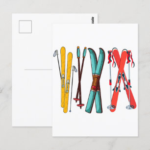 Lustiges Skifahren Buntes Skifahren Skifahrer Postkarte