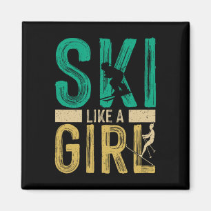 Lustiges Skifahren Mädchen Ski Schnee Wintersport Magnet