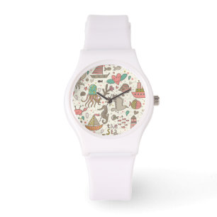 Lustiges Sommer-Muster mit Schiffen Armbanduhr