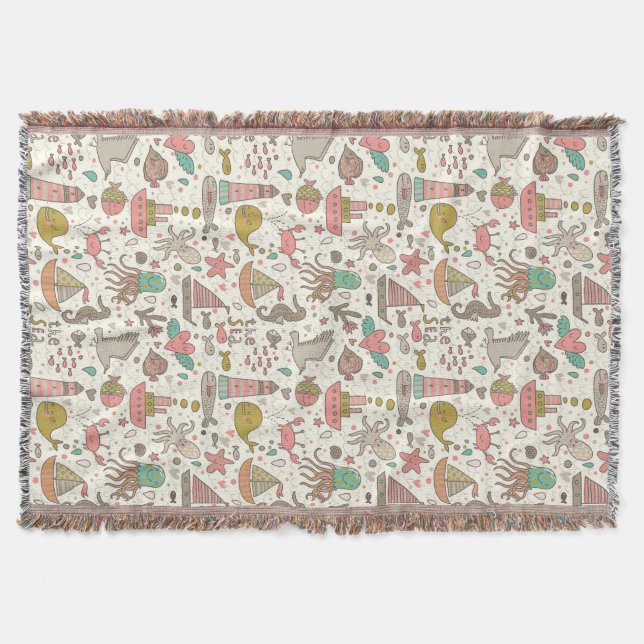 Lustiges Sommer-Muster mit Schiffen Decke (Vorderseite)