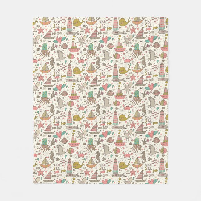 Lustiges Sommer-Muster mit Schiffen Fleecedecke (Vorderseite)