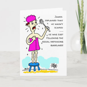 Lustiges Sozialdistanzierung Cartoon Mann Handtuch Karte