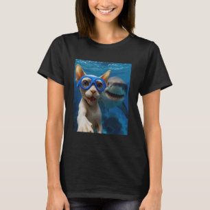 Lustiges Sphynx-Katzen-Selfie mit Hai-Ozeanliebhab T-Shirt