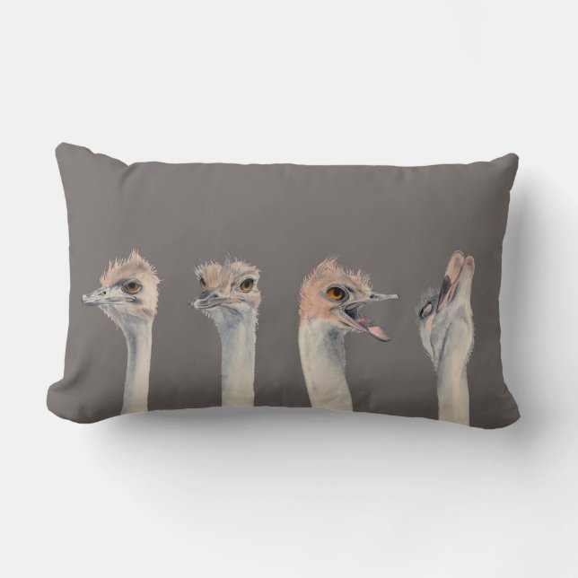 Lustiges Strauß-Vogel-Aquarell Lendenkissen (Vorderseite)
