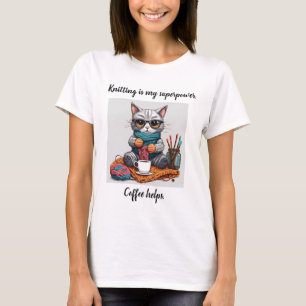 Lustiges Stricken T-Shirt Superkraft Katze