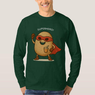 Lustiges Superhelden-Kartoffel-Cartoon-Langarm-T-S T-Shirt