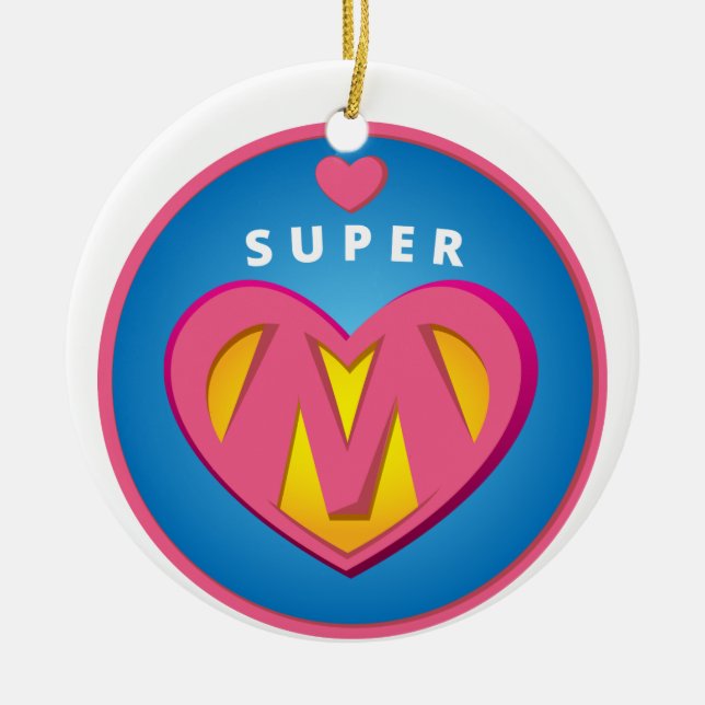 Lustiges Superherosuperwoman-Mamaemblem Keramik Ornament (Vorne)