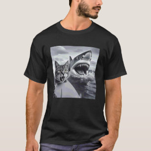Lustiges Surfen Katze Selfie mit Hai Meme T-Shirt