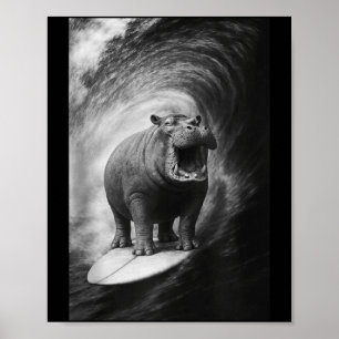 Lustiges Surfen Nilpferd Hippopotamus Selfie Safar Poster
