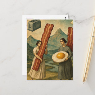 Lustiges Surrealistisches Frühstück Frauen Speck u Postkarte