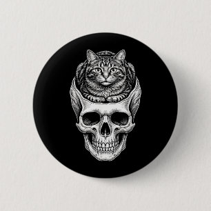 Lustiges Süßes Katzen- und Totenkopf-Meme Humor Ku Button