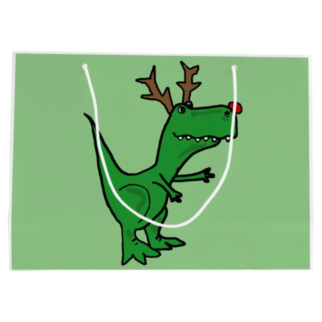 Lustiges T-Rex Dinosaurier-Weihnachtsren Große Geschenktüte (Rückseite)