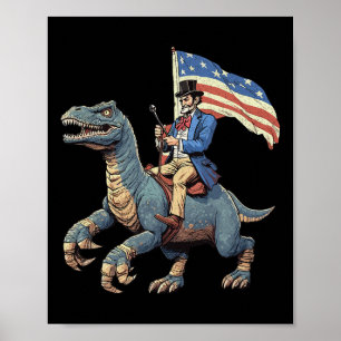 Lustiges T-Shirt Abe Lincoln Reitet Auf Einem Dino Poster
