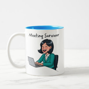 Lustiges T-Shirt für Meeting-Überlebende im Untern Zweifarbige Tasse
