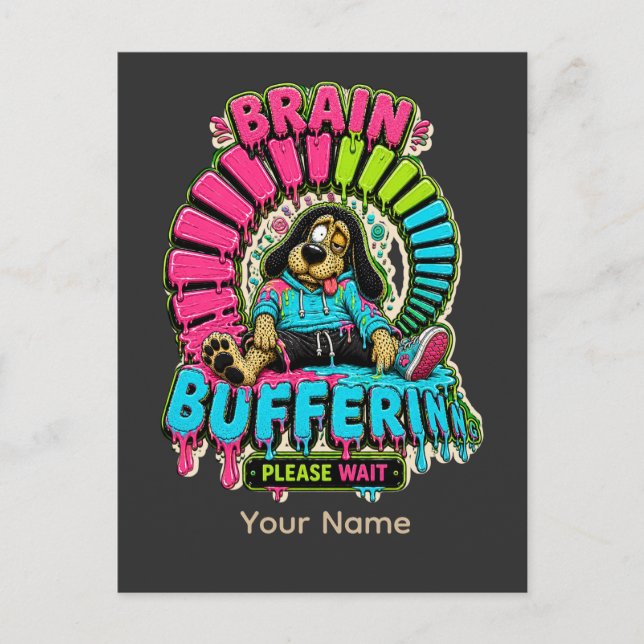 Lustiges T-Shirt mit Brain Buffering Postkarte (Vorderseite)