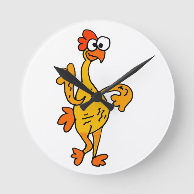 Lustiges Tanzen-Gummi-Huhn Runde Wanduhr (Vorderseite)