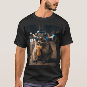 Lustiges Tier-Meme Waschbär trinkt eisgekühlten Ka T-Shirt