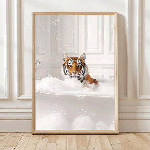 Lustiges Tiger im Badewannen Poster, Tiger in eine Poster