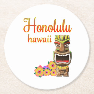 Lustiges Tiki Honolulu Hawaii Runder Pappuntersetzer