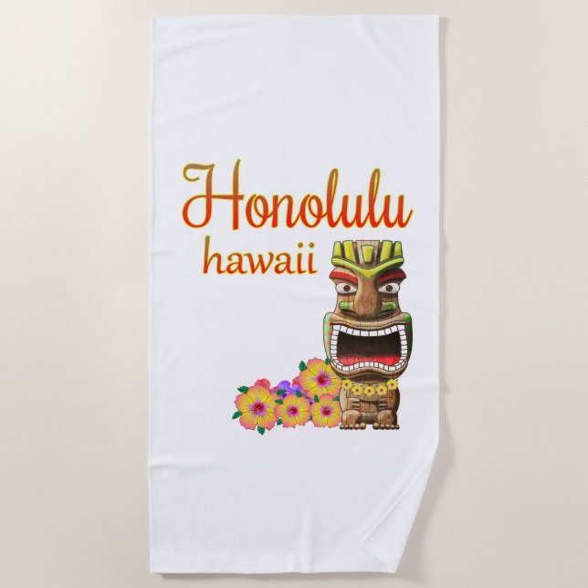 Lustiges Tiki Honolulu Hawaii Strandtuch (Vorderseite)