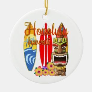 Lustiges Tiki Honolulu Hawaii Surfen Keramik Ornament