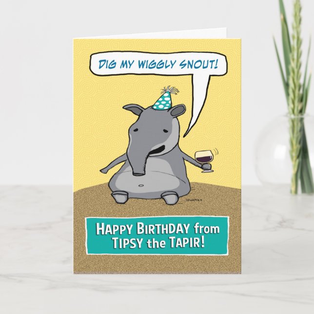 Lustiges Tipsy der Tapir-Geburtstag Karte (Vorderseite)