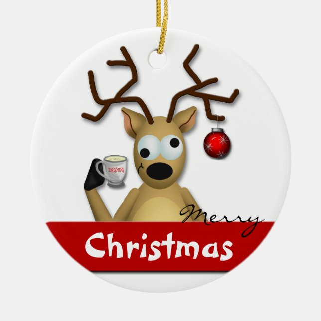 Lustiges Tipsy Ren-fröhliche Keramik Ornament (Vorne)
