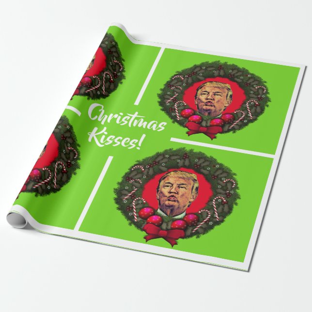 Lustiges Trumpf-Fältchen "Weihnachtsküsse " Geschenkpapier (Ungerollt)