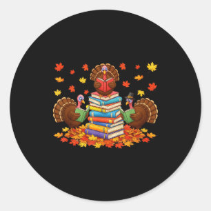 Lustiges Truthahn-Lesebuch Herbst Thanksgiving Leh Runder Aufkleber