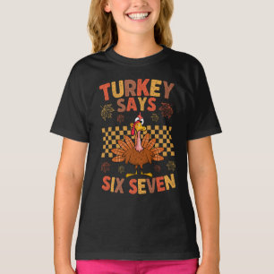 Lustiges „Truthahn sagt sechs sieben“ Thanksgiving T-Shirt