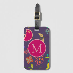 Lustiges Tulpenmuster Lila Monogramm Gepäckanhänger