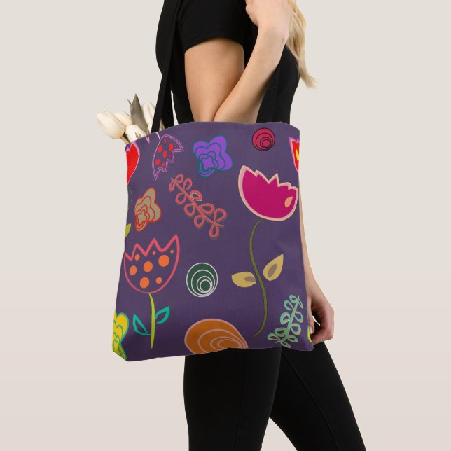 Lustiges Tulpenmuster Lila Tasche (Von Nahem)