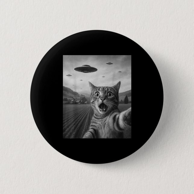 Lustiges überrascht Ed Katze Selfie mit Alien Ufo  Button (Vorderseite)