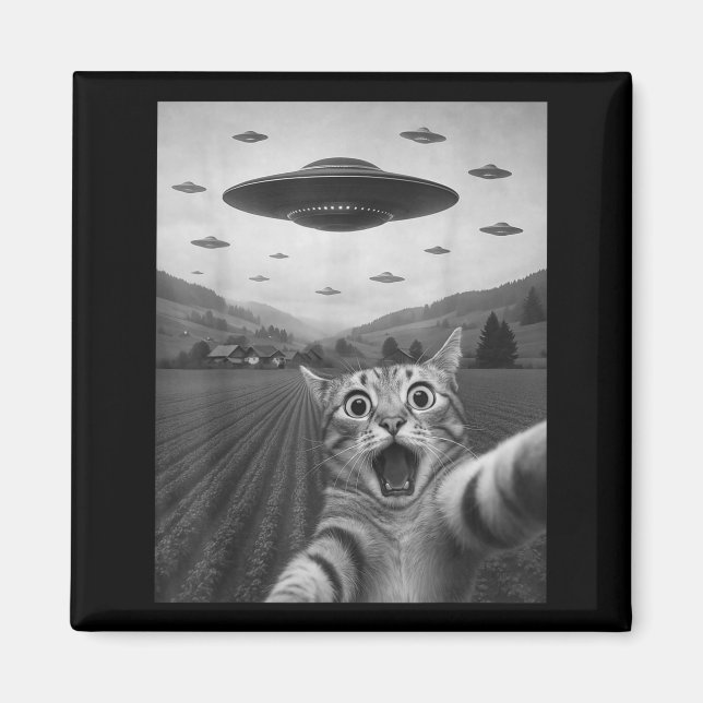 Lustiges überrascht Ed Katze Selfie mit Alien Ufo  Magnet (Vorne)