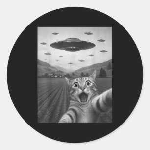 Lustiges überrascht Ed Katze Selfie mit Alien Ufo Runder Aufkleber