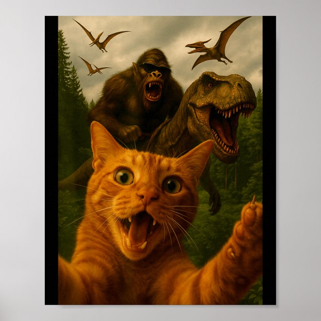 Lustiges überrascht Ed Katze Selfie mit Bigfoot T- Poster (Vorne)