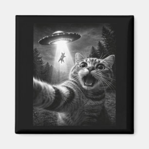 Lustiges UFO-Katzen-Selfie-Alien-Entführungsgrafik Magnet