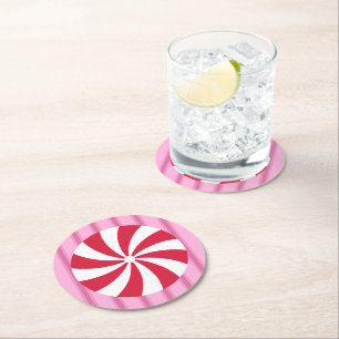Lustiges und Fancy Rosa Weihnachts-Pfefferminz-Bon Runder Pappuntersetzer