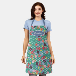 Lustiges Vintage-Blumen-Polka-Tüpfel-Muster auf Gr Schürze