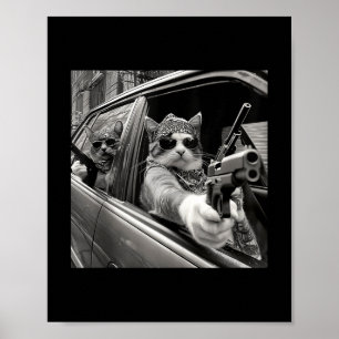 Lustiges Vintage-Gangster-Katzen-Meme Cat Dad Frau Poster