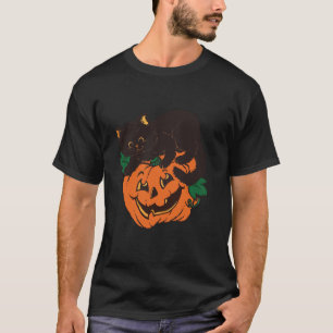 Lustiges Vintage-Halloween-Gespenst-Schwarze Katze T-Shirt