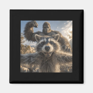 Lustiges Waschbär-Selfie mit Bigfoot Lustiger Sasq Magnet