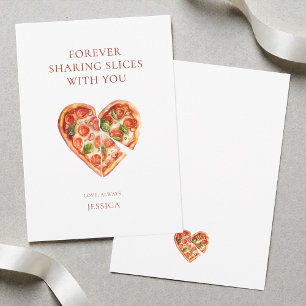 Lustiges Wasserfarben-Herz-Pizza-Liebe Valentinsta Feiertagskarte