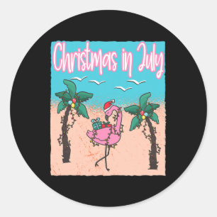 Lustiges Weihnachten im Juli Flamingo Beach Weihna Runder Aufkleber