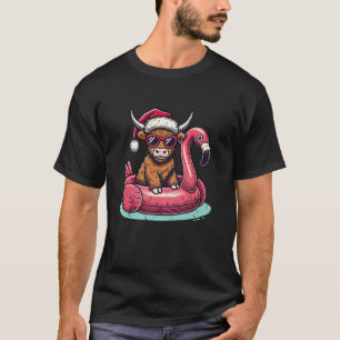 Lustiges Weihnachten im Juli Highland-Kuh-Santa-Fl T-Shirt
