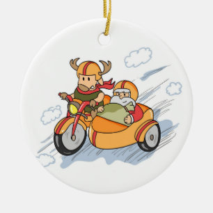 Lustiges Weihnachten, Santas Schlitten aufgerüstet Keramikornament